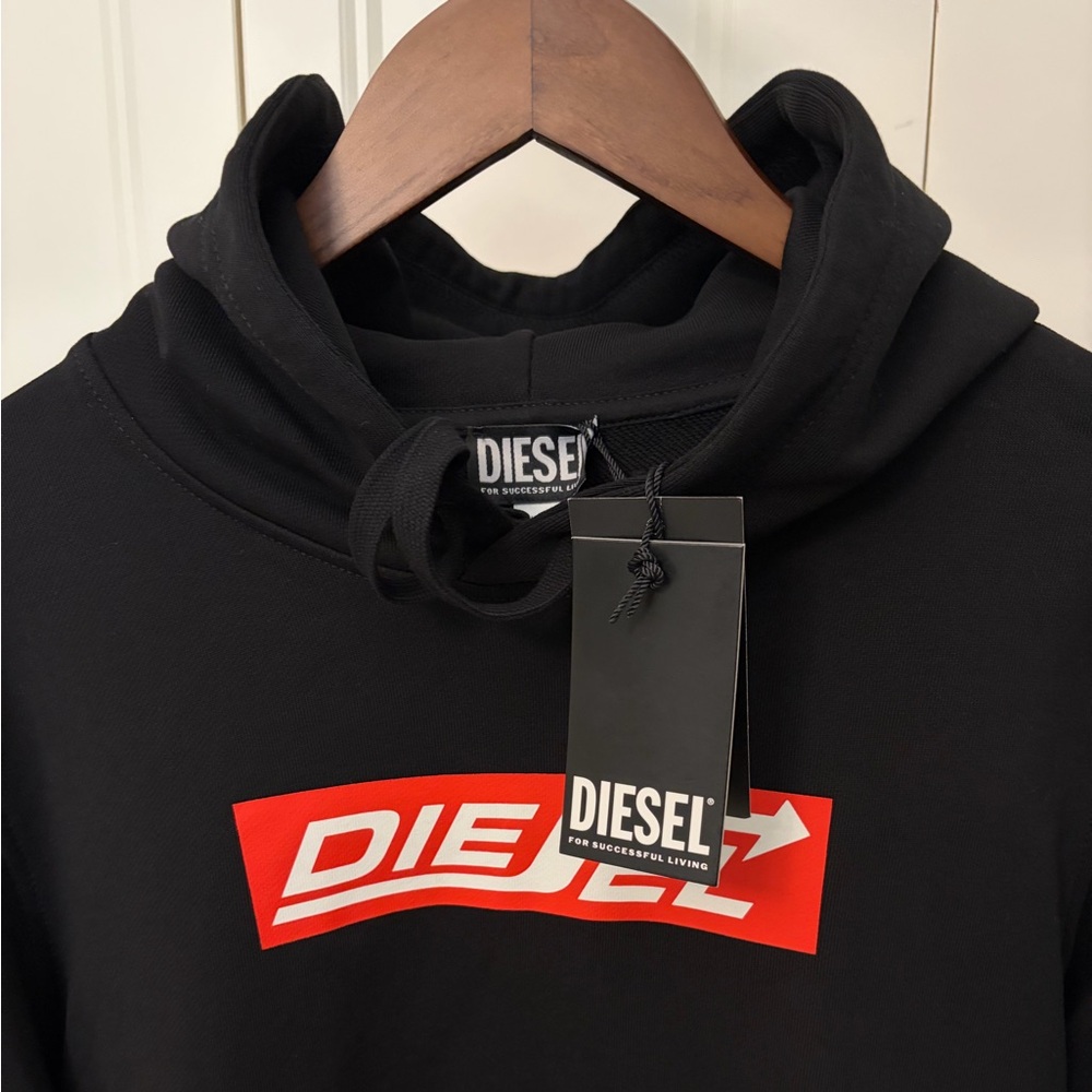 Diesel Black and Red Hoodie for Men. 100% Cotton
